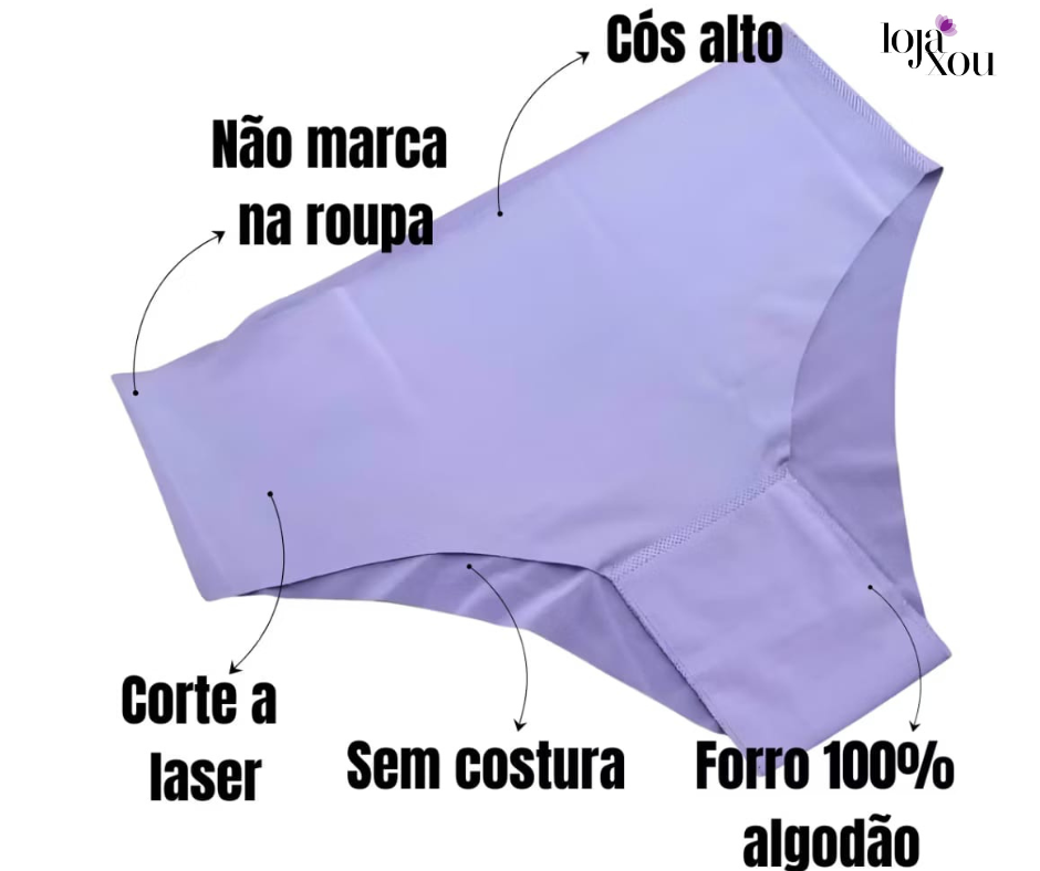 Kit 5 Calcinhas Cós Alto Sem Costura Corte a Laser