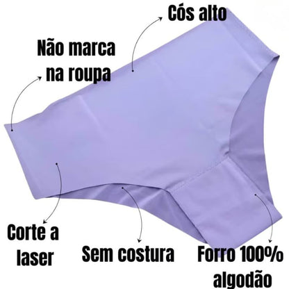 5 Calcinhas Cós Alto Sem Costura Corte a Laser 