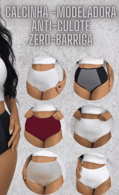 Kit 3 Calcinhas Cintura Alta Anti-Culote Xou