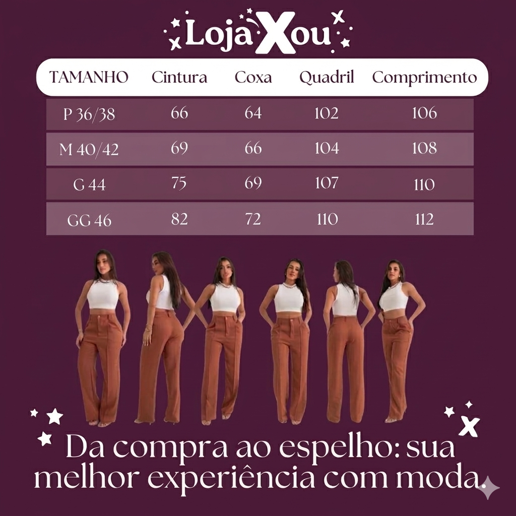 Calça Pantalona Alfaiataria Premium Cintura Alta | Xou Original Compre 1 Leve 2